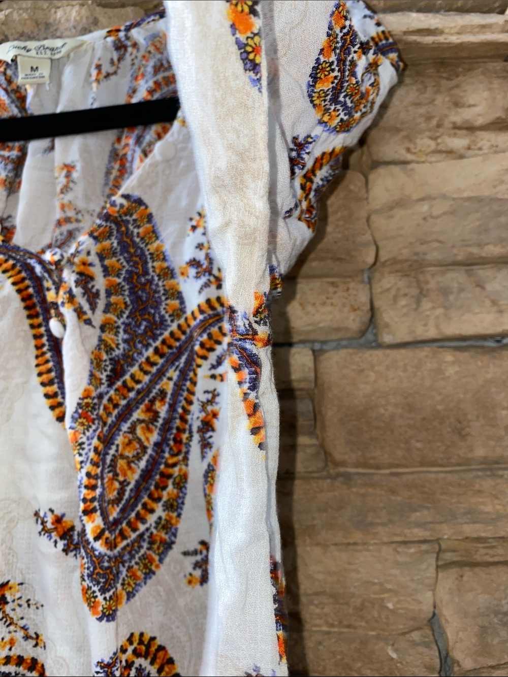 Lucky Brand White and Orange Paisley Print Long Sleeve Boho Blouse Medium - Picture 9 of 12